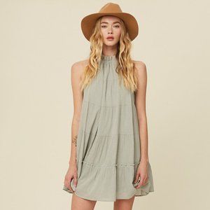 Listicle Sage Cotton Halter Neck Tiered Dress